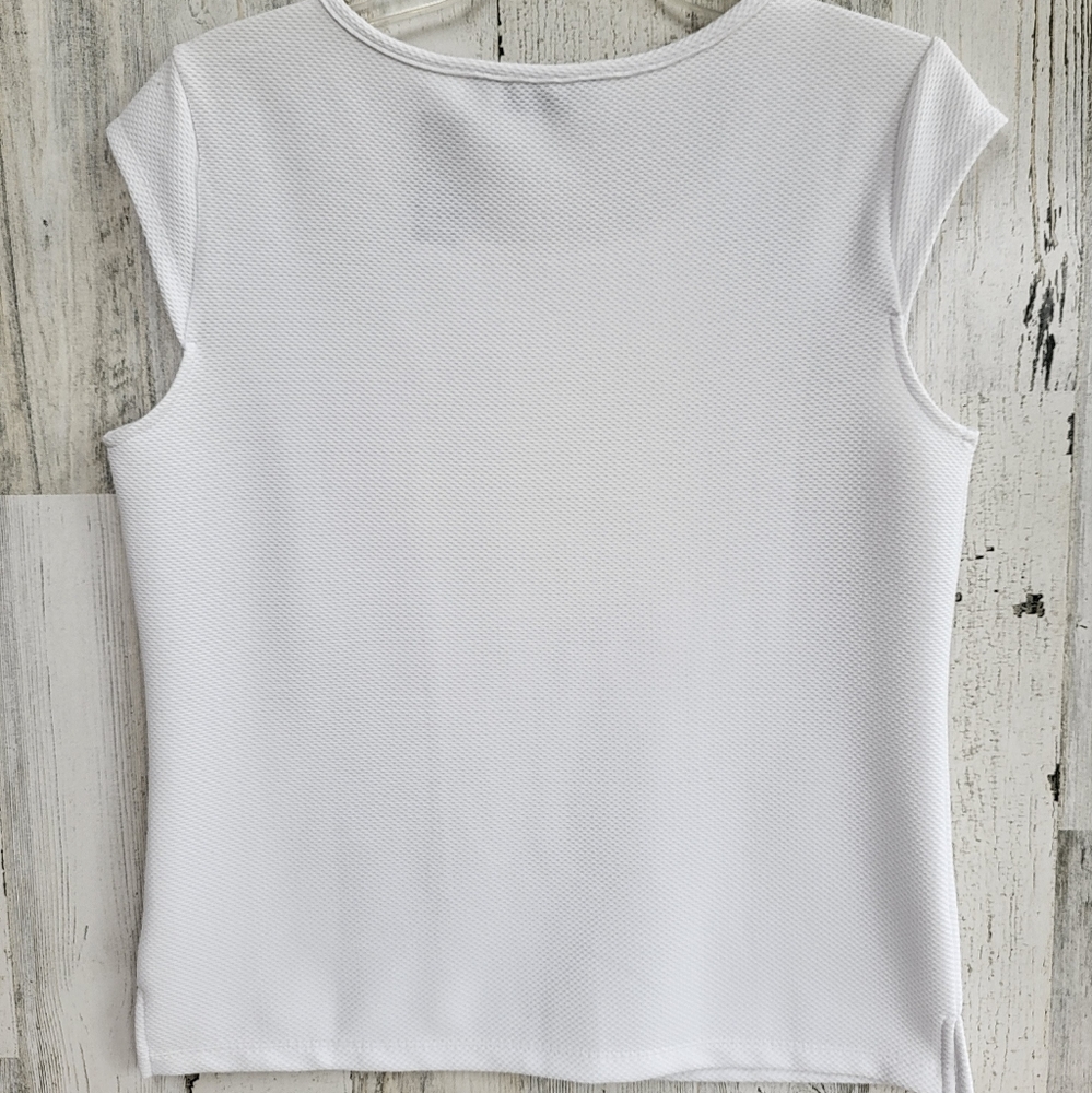 Textured White Top-Tiny Round Rhinestone Neckline - Picture 2 of 6
